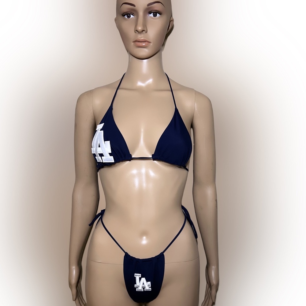 LA Los Angeles Navy Blue Thong Bikini Custom Made Hand Made